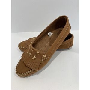 Sasson Flat Leather Loafers size 8 brown embroidered